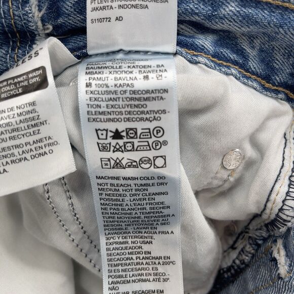 Levi's Premium Baggy Dad Cropped Jeans Women 23x28 Blue 2 Tone Straight Distress - Picture 7 of 16